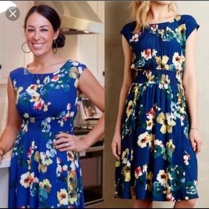 Anthropologie Maeve Evaline Blue Floral Dress sz Small